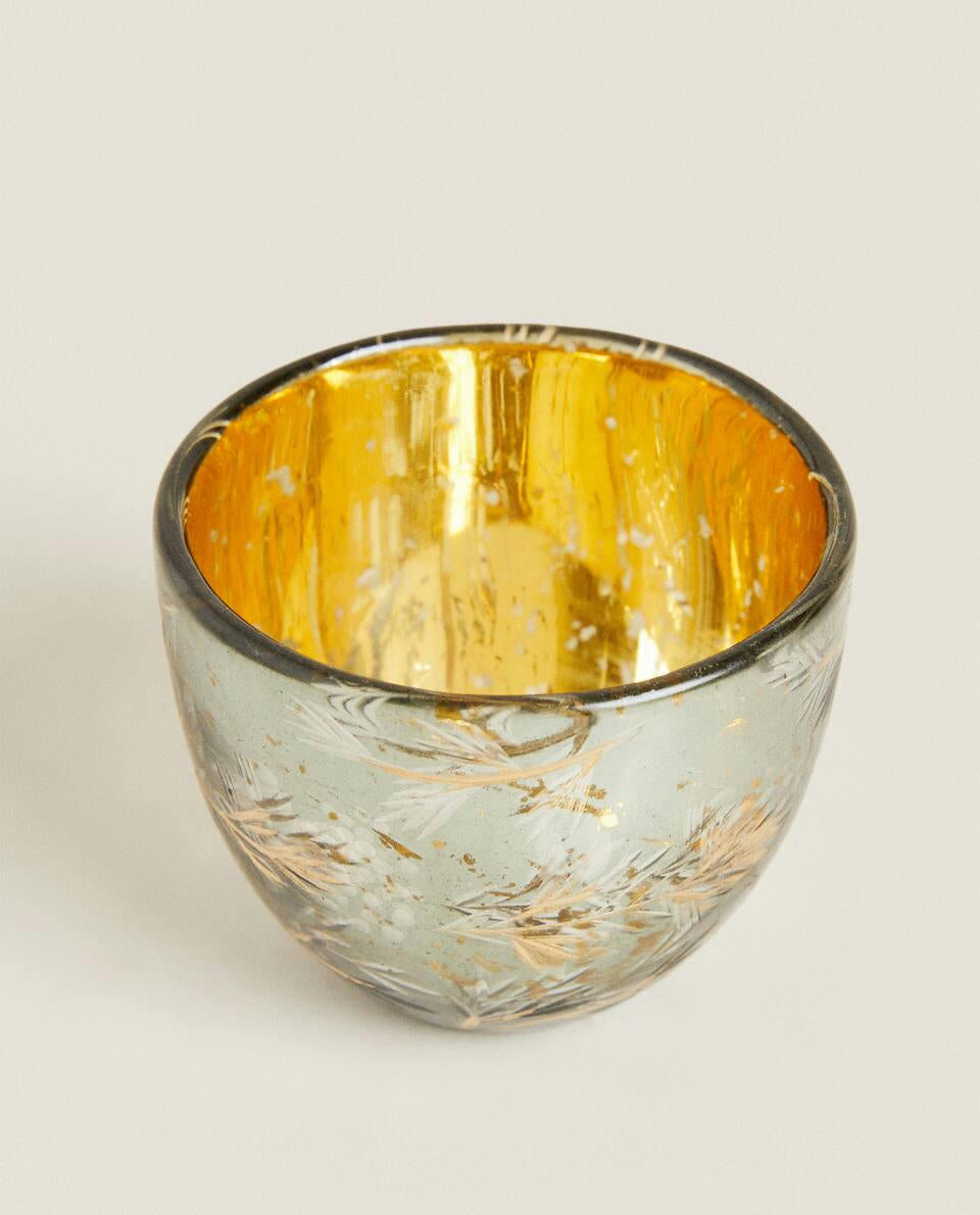 SMALL CHRISTMAS MERCURISED GLASS TEALIGHT HOLDER