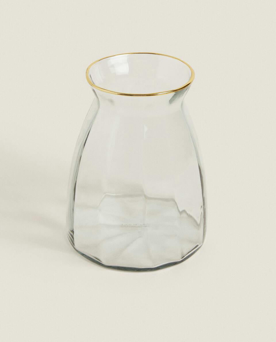 CHRISTMAS FACETED GLASS VASE WITH RIM DETAIL