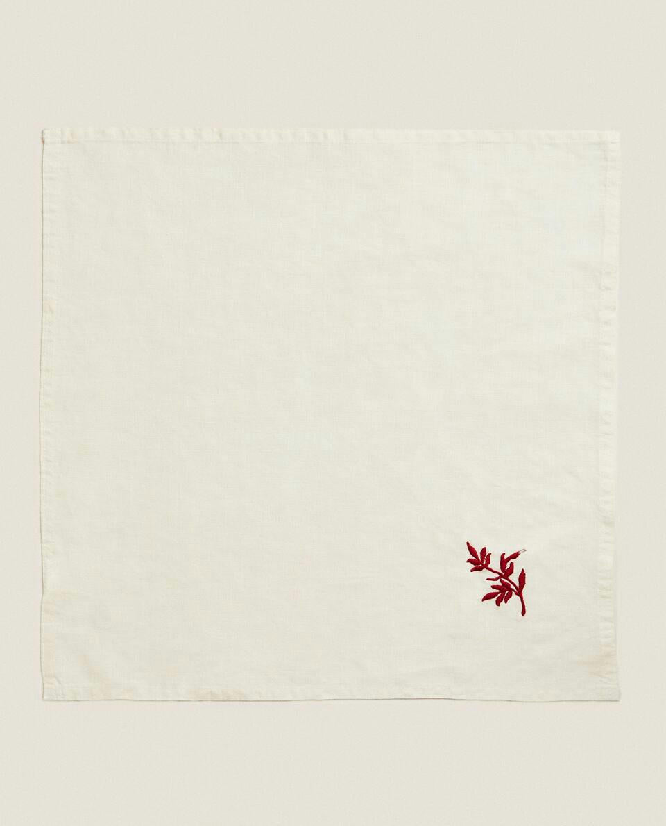 PACK OF EMBROIDERED LINEN CHRISTMAS NAPKINS (PACK OF 2)