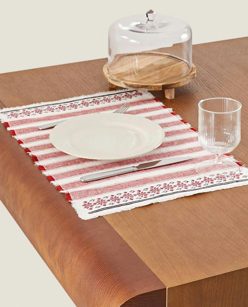 COTTON LINEN PLACEMAT WITH CHRISTMAS STRIPES